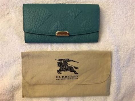 New Burberry SG Grain Check Porter Continental Wallet Aqua 